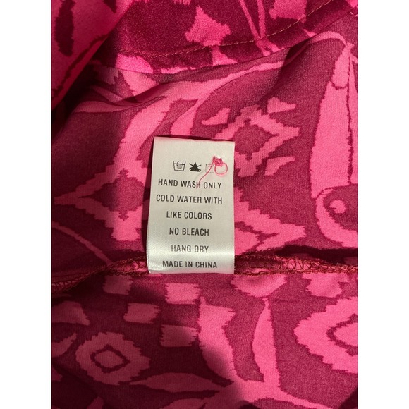 Dress Forum Pink Tropical Flamingo Toucan Print Button Up Shirt Sz M Flowy Boho - Picture 9 of 9